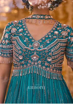 Contemporary Festive Sapphire Teal Peplum Set