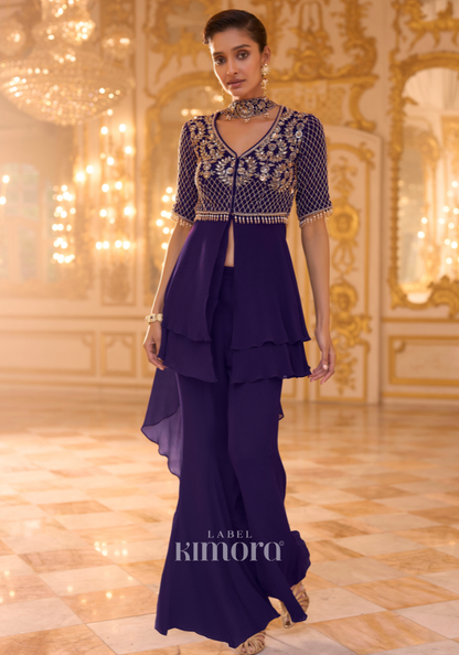 Purple Antique Zari Embroidered Peplum Set