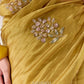 Olive gold saree with scattered silver zardozi floral embroidery