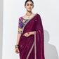 Wine Silk Saree with Vibrant Floral Blouse – A Statement of Luxury