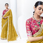 Mustard Yellow Saree with Floral Blouse – A Perfect Blend of Tradition & Style