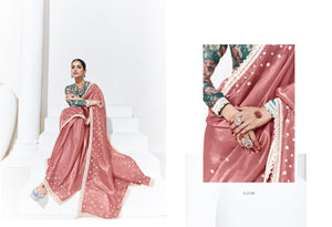 Pink Saree with Green Floral Blouse – A Graceful Ethnic Ensemble