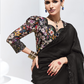 Elegant Black Saree with Floral Embroidered Blouse – Timeless Grace