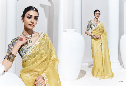 Graceful Yellow Saree with Floral-Print Blouse – Radiant Elegance