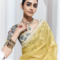 Graceful Yellow Saree with Floral-Print Blouse – Radiant Elegance