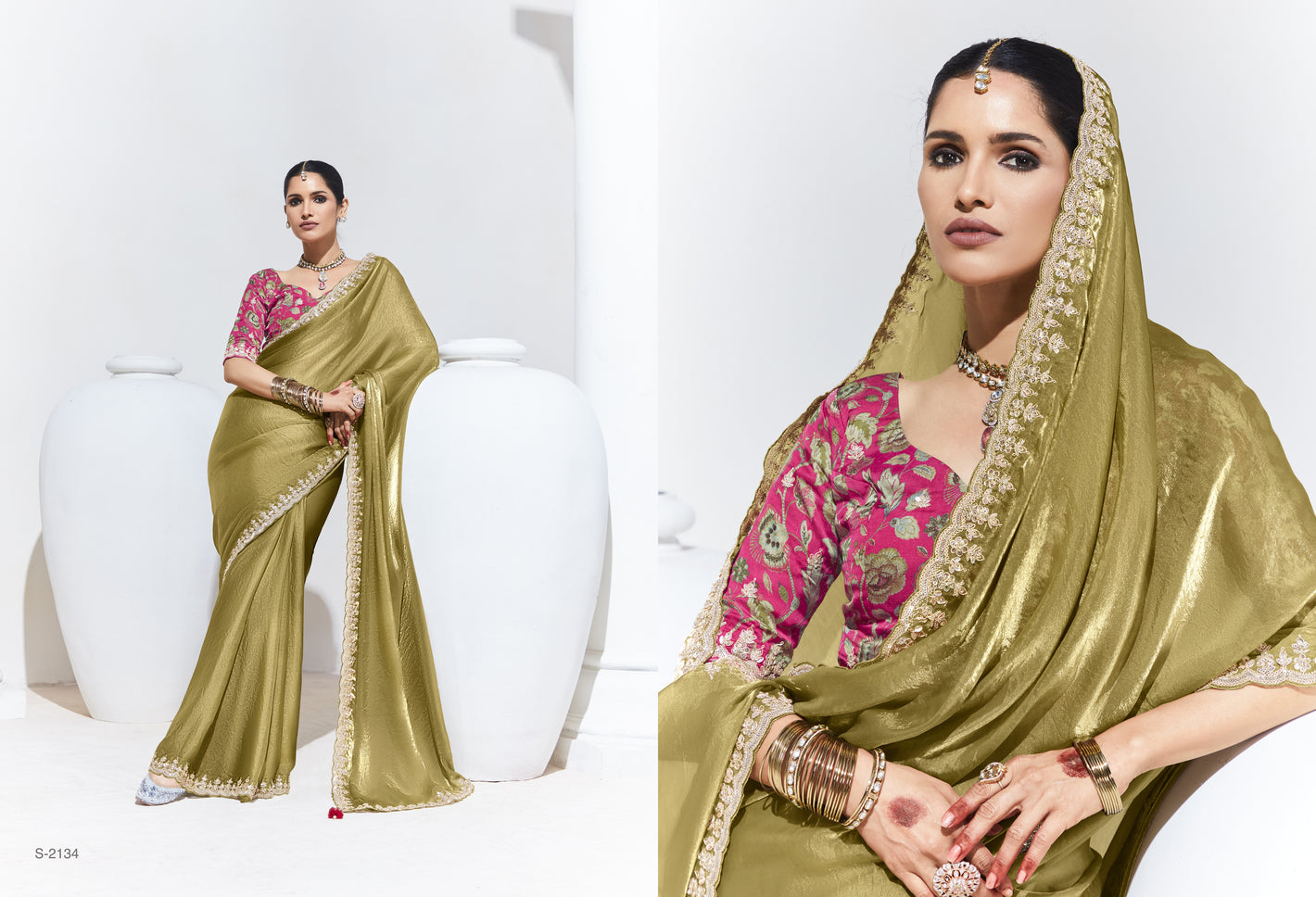 Olive Green Silk Saree with Embroidered Blouse – A Timeless Ethnic Statement