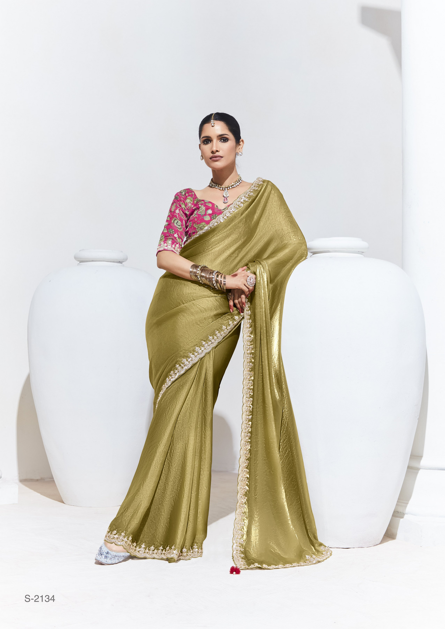 Olive Green Silk Saree with Embroidered Blouse – A Timeless Ethnic Statement