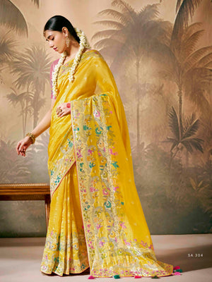 Vibrant Yellow Saree with Red Contrast Blouse