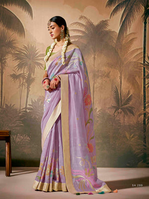 Royal Purple Silk Saree with Stunning Contrast Green Blouse