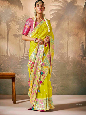 Vibrant Yellow Saree with Bold Red Blouse