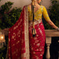 Classic Red Banarasi Silk Saree with Yellow Embroidered Blouse