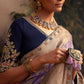 Elegant Lavender Viscose Dola Silk Saree with Contrast Blue Blouse Piece