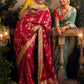 Classic Red Banarasi Silk Saree with Yellow Embroidered Blouse