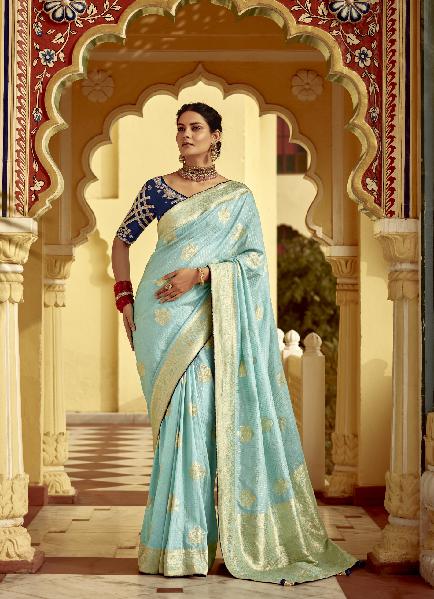 Sky Blue Banarasi Silk Saree with Zari Weaving