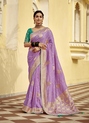 Lavender Banarasi Silk Saree with Zari Weaving