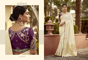 Ivory Elegance – Royal Silk Saree with Intricate Embroidery