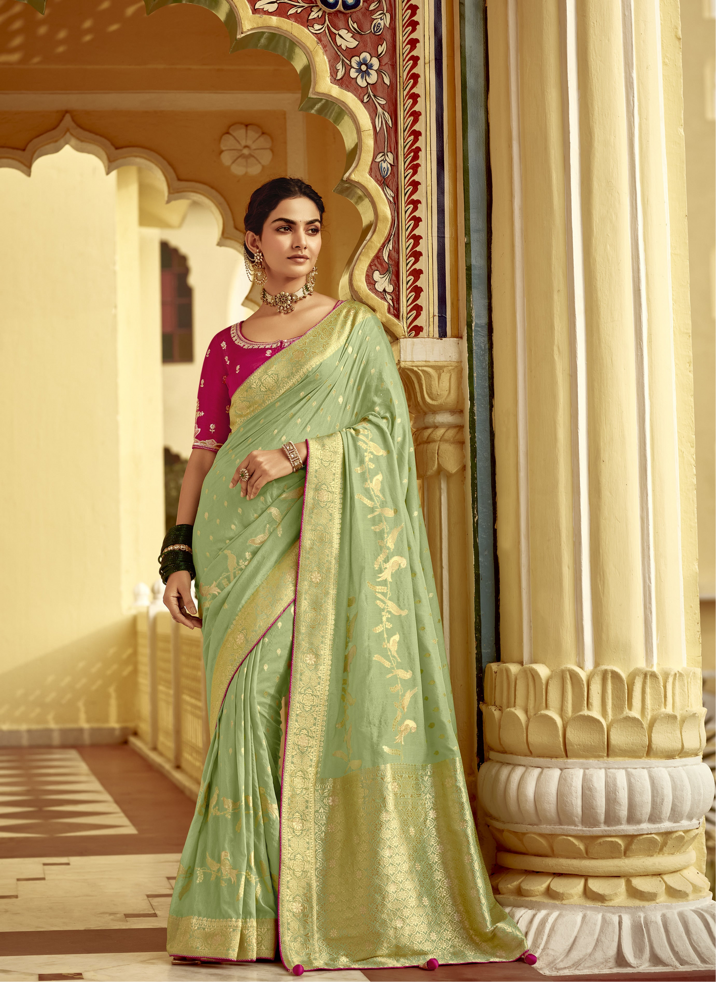 Ethereal Mint Green Silk Saree – A Graceful Heritage