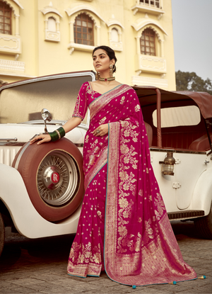 Bold & Beautiful Pink Banarasi Saree – A Classic Statement