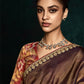 Elegant Brown Tissue Silk Saree with Crush Effect & Designer Printed Silk BlouseElegant Brown Tissue Silk Saree