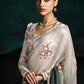 Elegant Double Shade Green & White Organza Saree with White Printed Silk Blouse