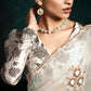 Elegant Double Shade Green & White Organza Saree with White Printed Silk Blouse