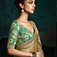 Designer Golden Fancy Saree with Thread Embroidery
