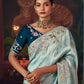 Premium Ice Blue Embroidered Silk Saree – Designer Wedding & Festive Wear