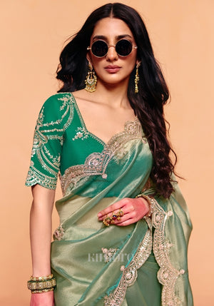 Zoya Tissue Silk Saree in Mint Green