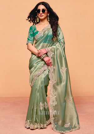 Zoya Tissue Silk Saree in Mint Green