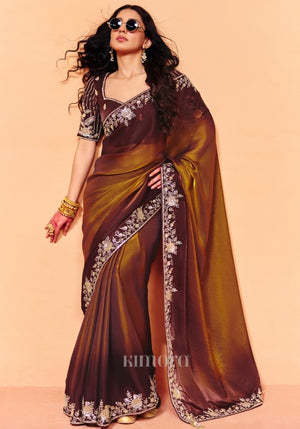 Meera Tissue Georgette Saree in Golden Brown