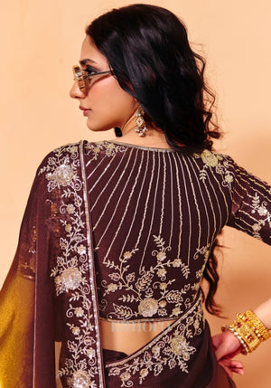 Meera Tissue Georgette Saree in Golden Brown