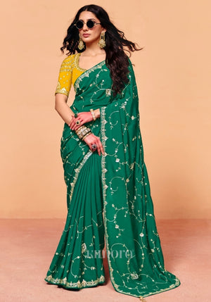 Vanya Natural Crepe Saree in Green