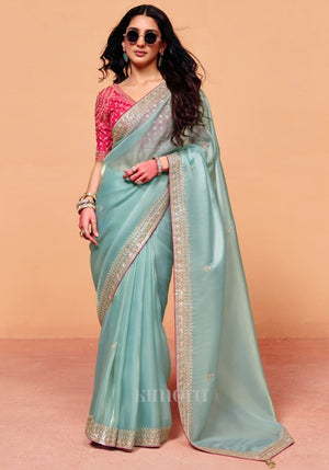 Inara Tissue Organza Saree in Powder Blue