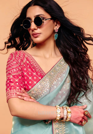 Inara Tissue Organza Saree in Powder Blue