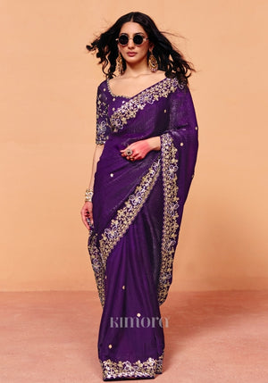 Raisa Tissue Organza Saree in Purple
