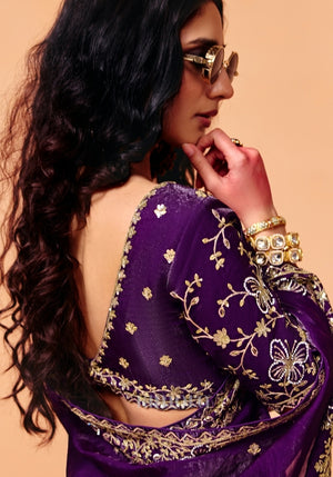 Raisa Tissue Organza Saree in Purple