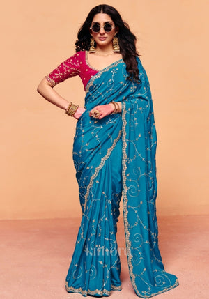 Aamani Natural Crepe Saree in Blue