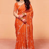Orange Soft Organza Saree with Embellished Stone Work, Zari and Sequin Embroidery, Designer Festive and Celebration Wear