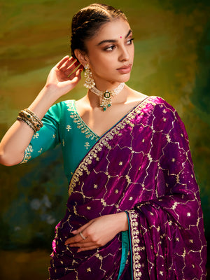 Zariya tissue silk saree in Wine