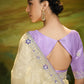 Beige Saree with Silver Embroidery & Purple Blouse