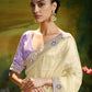 Beige Saree with Silver Embroidery & Purple Blouse