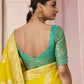 YELLOW DOLA SILK SAREE WITH SEA GREEN GOLDEN EMBROIDERED BLOUSE - Kimora.in
