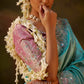 Blue and pink combination embroidered silk saree