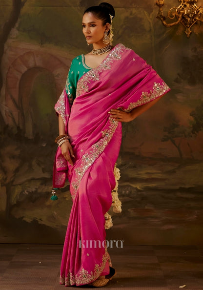 embroidered green blouse, gold zari work