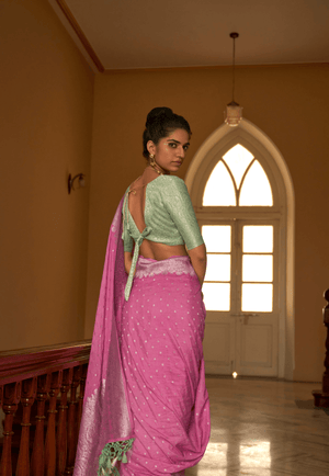PINK NYLON SILK SAREE BY KIMORA - Kimora.in