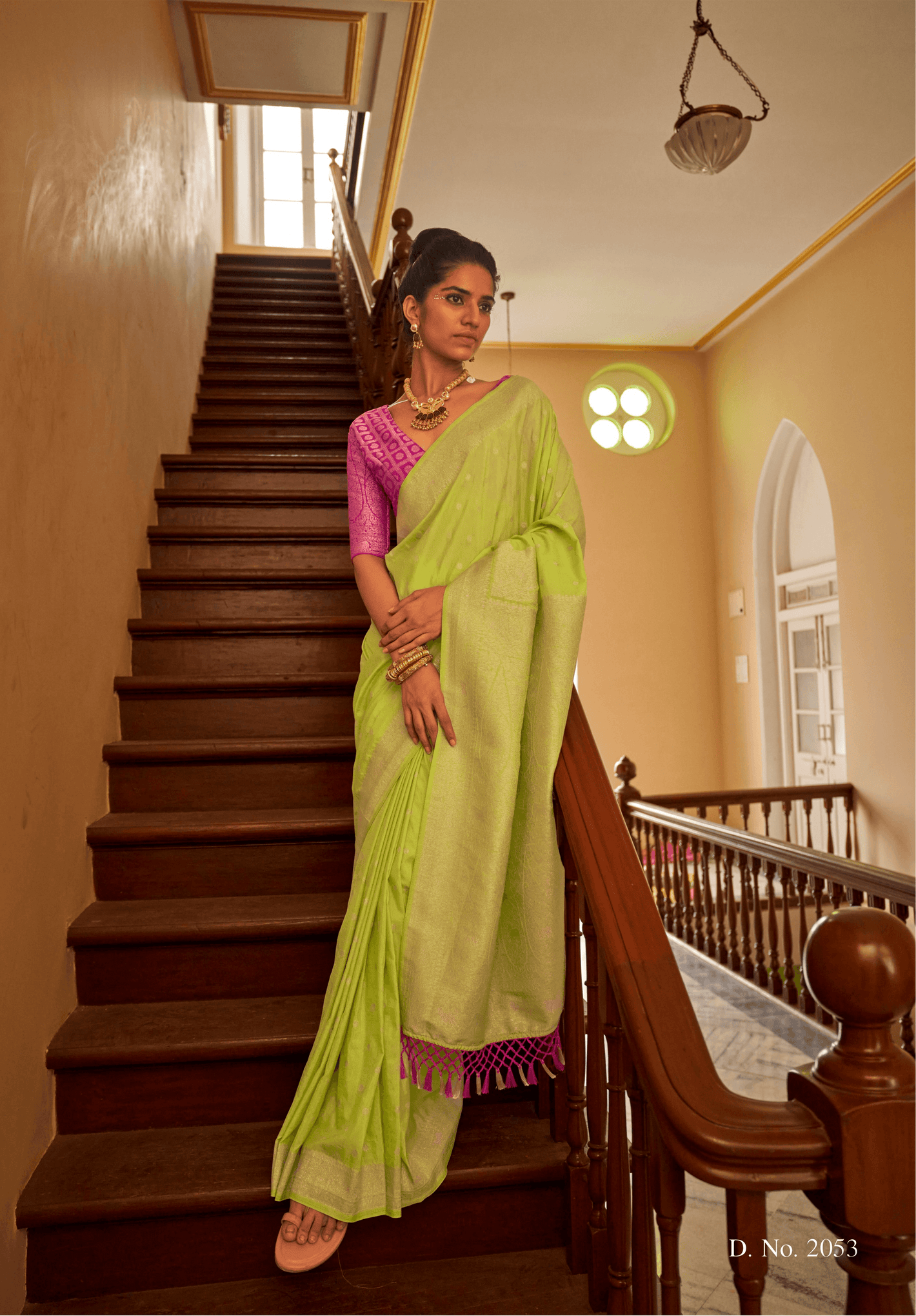 LIME GREEN NYLON SILK SAREE SET - Kimora.in