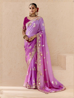Shaded Pink & Lavender Tussar Silk Saree