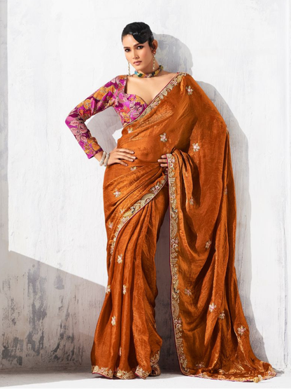 Morika soft silk saree in rust