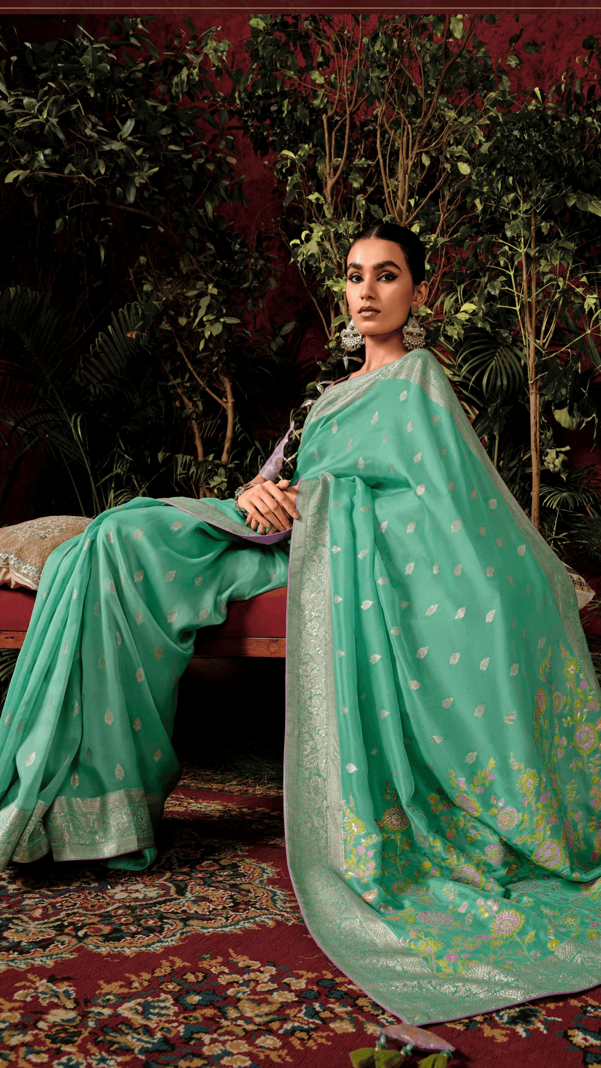EMBRACE TIMELESS GRACE WITH THE SEA GREEN SERENITY SAREE BY KIMORA - Kimora.in
