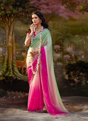 Multicolor Pure Tissue Silk Saree with Embroidered Designer Blouse